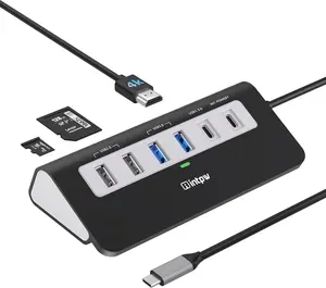 【inptw】USB C Hub, INTPW 9-in-1 USB Multiport Adapter with 4K HDMI, PD 100W, USB-C and 2 USB A 3.0 5Gbps, 2 USB A 2.0, SD/TF Card Reader, Aluminum USB Hub for Laptop, iPhone 16/15 Series, MacBook, iPad