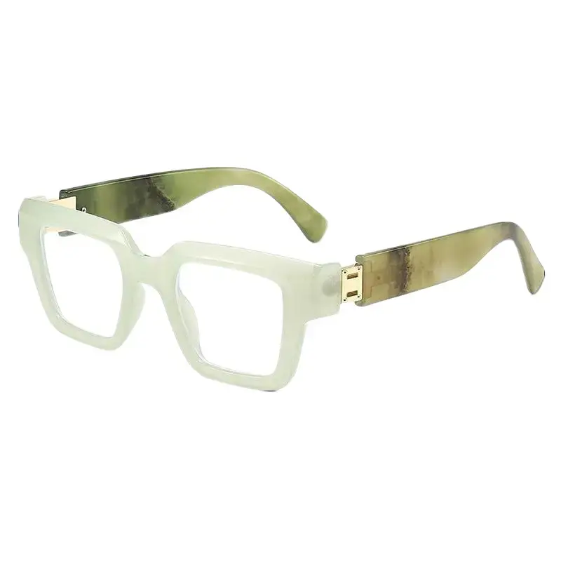 New Fashion Retro Square Metal Marble Reading Glasses, +1.0 to +4.0 Strength, Lightweight Durable PC Material, Daily Computer Office Use, Reading Eyeglasses