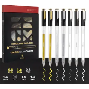 Retractable White   Gel Pen, 7 Nib Sizes - Precision Large Capacity Opaque Archival Gel Ink Pens, Fine Point Smooth Writing Highlighter Pens for Black Paper Note Taking Art Supplies