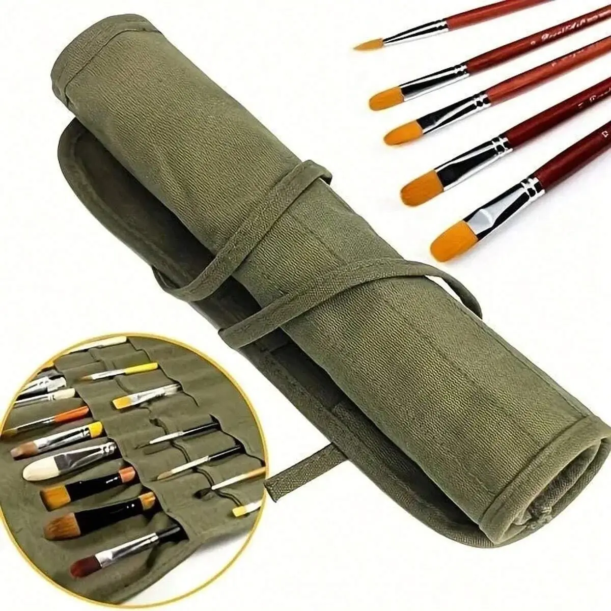 Art Brush Storage Bag with 22 Slots, Watercolor & Gouache Brushes Organizer, Watercolor Painting Supplies, Roll-Up Pencil Case for Artists, Art Materials, Durable Canvas Material, Painting Accessories, Travel Painting Supplies
