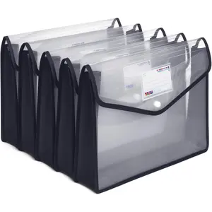 Plastic File Folders,  Transparent Expandable File Organiser, Portable Large Capacity A4B4 File Wallet for Office/Business/School (5 Pack)