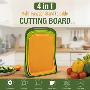 3-piece plastic cutting board set, foldable and flexible design, with a drip tray, dishwasher-safe, ideal for the kitchen, BPA-free