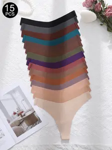 5/6/7/10/15/20Pcs Women's Seamless Low-Waist Thongs Panties, Plain Fitted Design, All-Season Comfortable Underwear, Ideal for Daily Wear & Casual