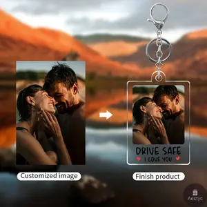 Personalized Acrylic Keychain Custom Photo Pendant Drive Safe I Love You Message Ideal for Car Keys Backpacks Gift for Lovers Friends Pet Tributes