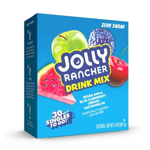Jolly Rancher Variety Pack, Powdered Drink Mix, Zero Sugar, Low Calorie, Includes 4 Flavors: Green Apple, Blue Raspberry, Cherry, Watermelon, 1 Box (30 Single Servings)