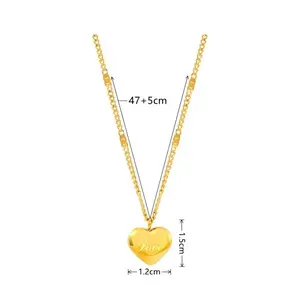 Ms Simple Fashion Peach Heart Engraved Love Collarbone Chain 14K Gold Plated Dainty Minimalist Jewelry for Women Valentine’s Day Gift Mother's Day 47+5cm Adjustable Length