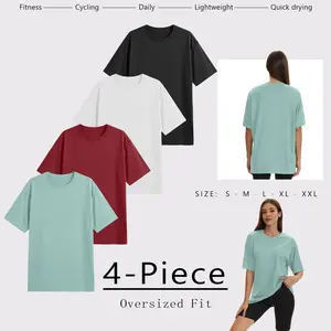 4 Packs Oversized style, quick drying, women's summer T-shirt, breathable, lightweight sports and leisure short sleeves, suitable for fitness, daily use, and beach vacations