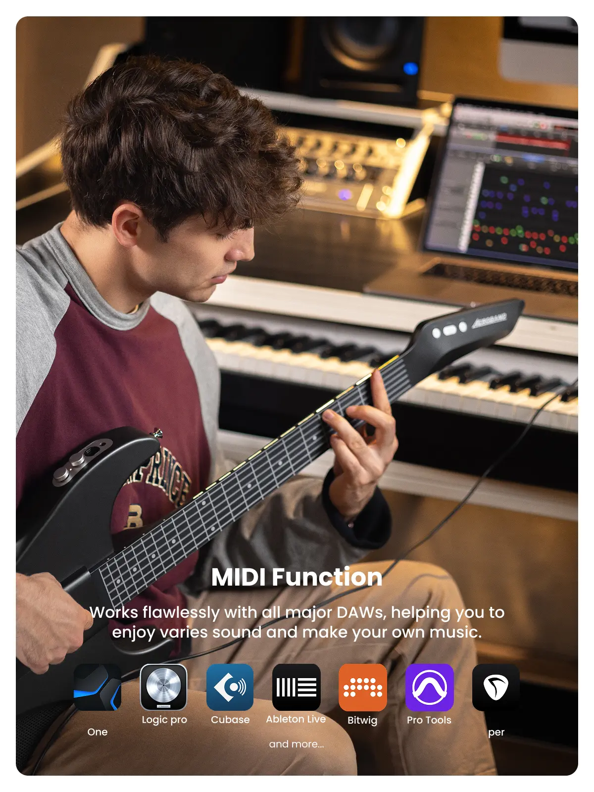 AeroBand Guitar スマートギター Digital Travel Guitar | MIDI, Built-in Speaker & Capo – AeroBand