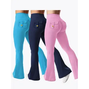 Three Piece Set Combination New Women's Casual Trumpet Yoga Pants Training Trumpet Pants High Waisted Work Clothes Belt Pocket Sportswear cropped  yoga  pants
