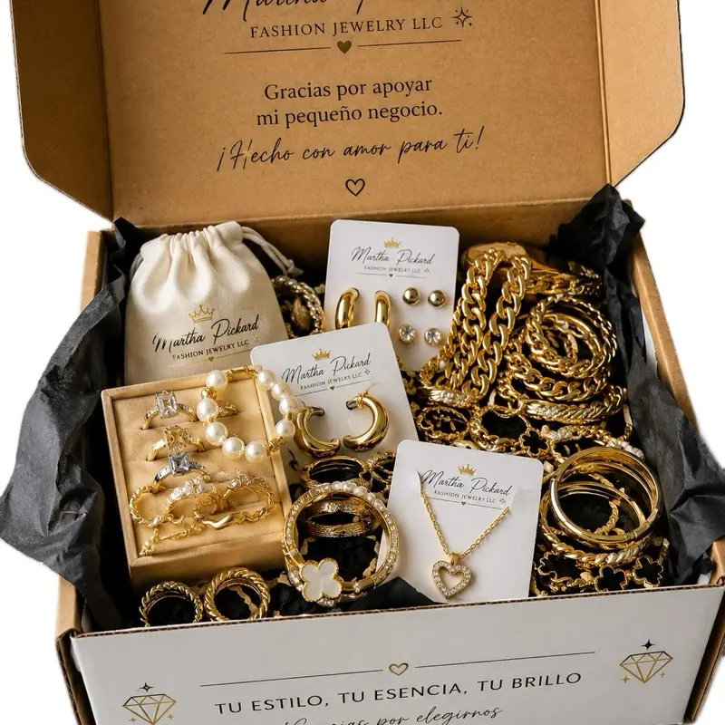 Caja de inicio para emprendedores joyas en oro laminado 14k y accesorios mayoreo Pide tus productos en el live