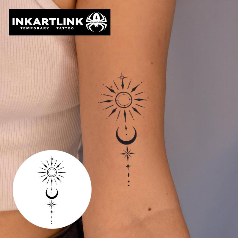 INKARTLINK Tattoo Tech, 2 Sheets Semi-Permanent Temporary Tattoos, Starry Night 2, Adult Art Design,Lasts 1-2 Weeks, Waterproof, Realistic Look, No Adhesive, No Reflection,For Man And Woman,Ideal for Swimming, Party