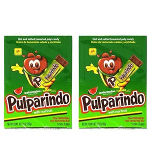 De La Rosa Pulparindo Sandia Watermelon Hot and Salted Pulp Candy 20 Count Box Mexican Tamarind Based Sweet Sour Spicy Snack Packs of 2 Total counts of 40 pieces