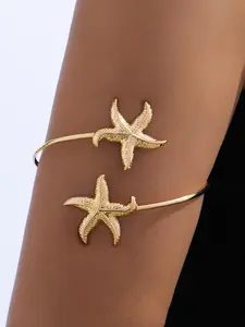Beach Jewelry Starfish Bracelet, Adjustable Open Stainless Steel Bangle, Casual Oceanic Style, Perfect Gift for Women, Daily Wear Accessory