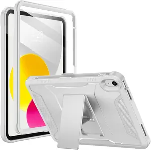 Case for iPad (A16) 11th Generation 11-inch 2025, iPad 10th Generation 10.9-inch 2022, with Built-in Screen Protector and Kickstand, Rugged Full Body Protective Cover - Light Gray