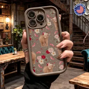Cute Highland Cow Floral Pattern Case for iPhone 17 16 15 14 Pro Max 13 12 11 XR XS Plus Air Slim Shockproof Anti Drop Protective Durable TPU Cover