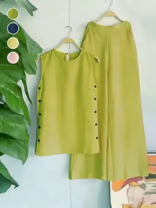 Women's Vacation-Targeted Solid Color Sleeveless Casual Pants Set, Womenswear, Comfortable and Stylish Ladies' for Travel and Daily Wear