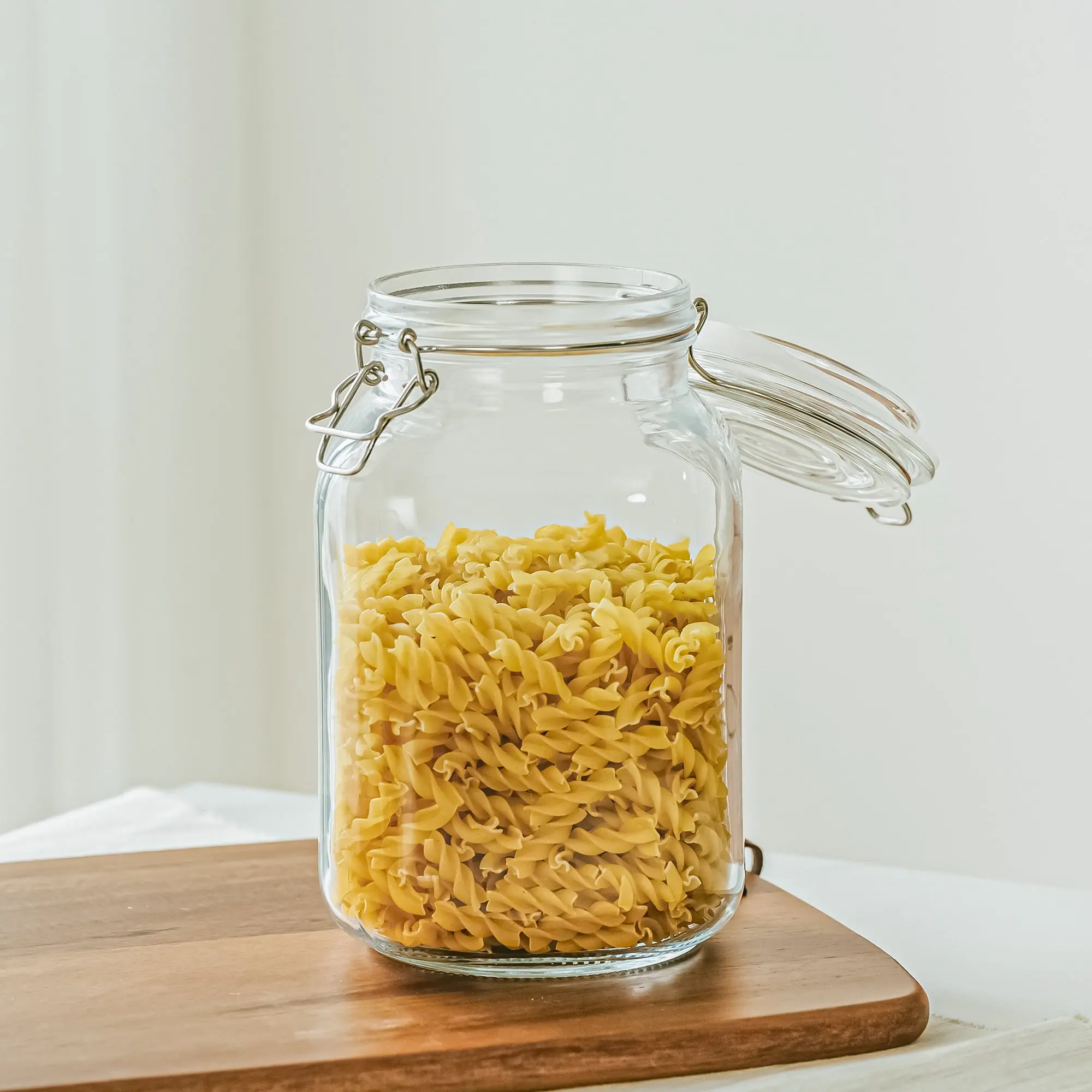 67 oz Glass Airtight Food Storage Jar with Locking Lid - Kitchen Canister for Coffee, Sugar, Pasta & Pantry Organization - Clear Square Glass Container