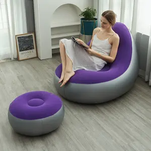 New Generation Inflatable Sofa Lazy Sofa, Portable Outdoor Waterproof Sofa Inflatable Foldable Recliner Outdoor Sofa Bed with Footrest Comfortable Combination Flocked Sofa Chair, Suitable for Camping Hiking Home Sunbathing