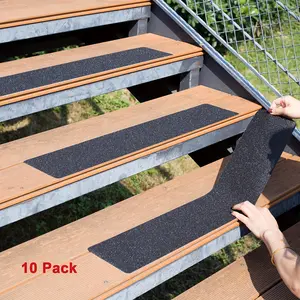 10pcs Heavy Duty Non-Slip Outdoor Stair Treads - Black 80 Grit Anti-Skid Rubber Grip Tape, 4"x30" Adhesive Step Strips for Stairs, Skateboards, Decks