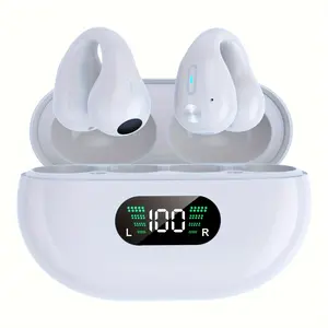 Clip-on Bluetooth earbuds with digital display charging case; sports earbuds suitable for running, walking, and exercise.