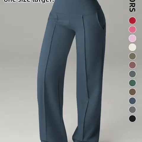 【Black Friday】Women's Plain Loose Straight Leg Pants, High Waist Sporty Casual Sweatpants with Pockets, Daily Wear, Breathable Athleisure Bottoms (Fits Small - Size Up Recommended)