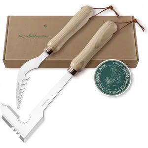 2-Pack Hand Crack Weeder Puller Tool Set - Made with Heat Treated Steel and Ash   Handles, Weeding Tools Ideal for Gardens and Patio Lawns to Effectively Pull Out Weeds & Their Roots