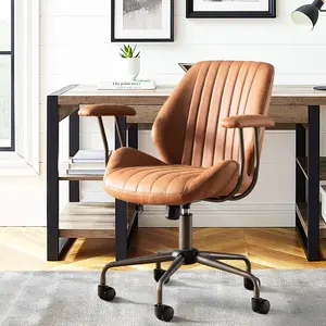 Altrigus Mid Back Office Chair, Modern Design with Lumbar Support, Height Adjustable, Suede Fabric & Leather, Assembly Required