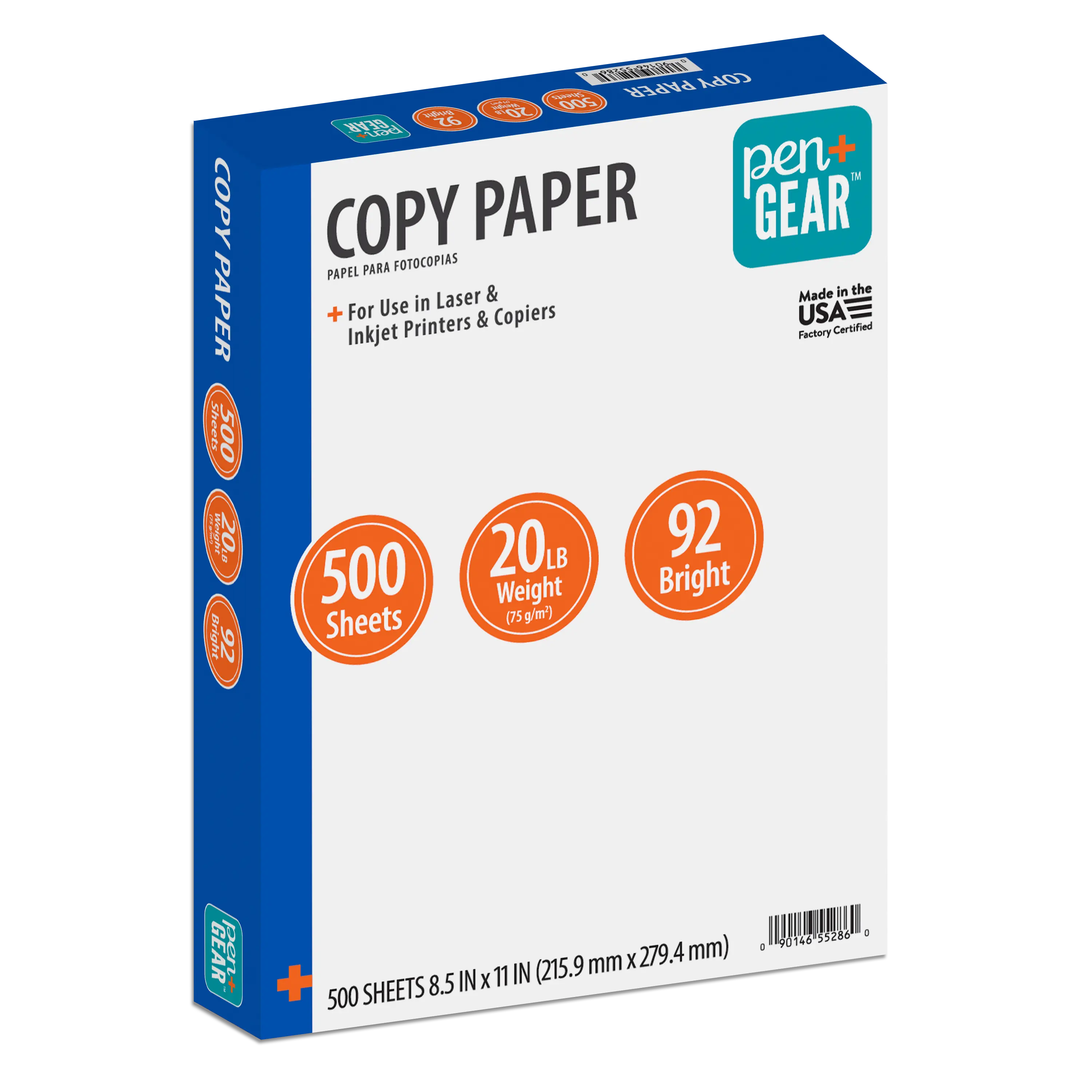 Pen + Gear Copy Paper, 8.5" x 11", 92 Bright, White, 20 lb., 1 Ream (500 Sheets)