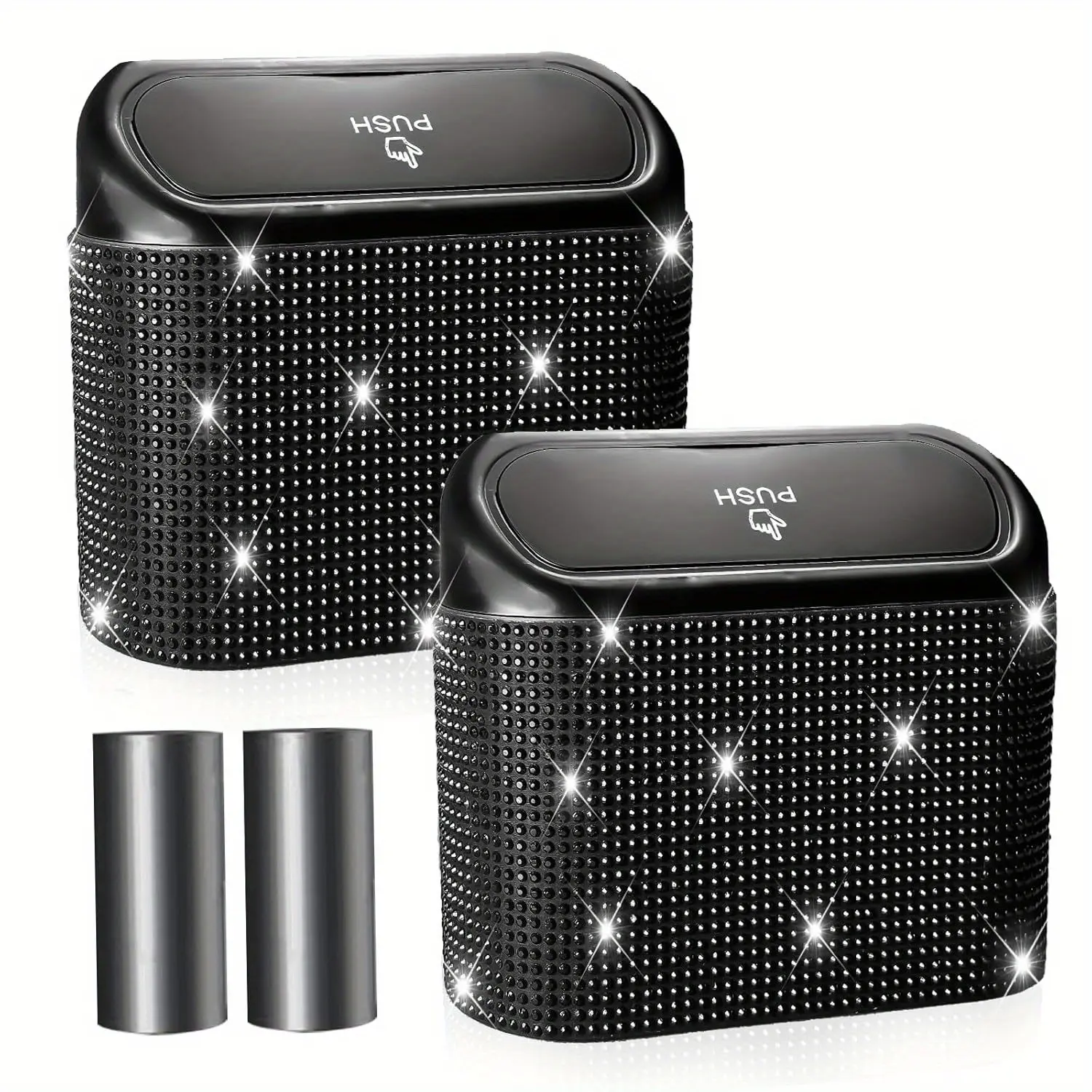 NBTEPEM 2-Pack Lidded Bling Car Trash Can, Includes 60 Trash Bags, Mini Stowing & Tidying Bin for Cars, Vehicle Accessories, Home, Office Use, Home Use