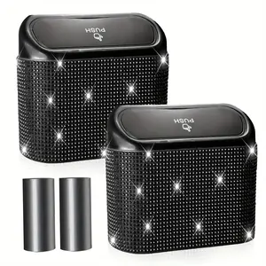 NBTEPEM 2 Pack Bling Car Trash Can with Lid Mini Auto Garbage Can with 60 Trash Bags Automotive Garbage Container Bin Multipurpose Organizers and Storage for Car Home Office