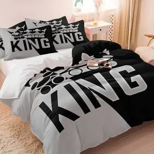 Crown King Print Duvet Cover Set, 3 Counts/set Including 1 Count Duvet Cover and 1or 2 Counts Pillowcases without Filler, Soft Comfortable Bedding Set for Bedroom Dormitory Hotel
