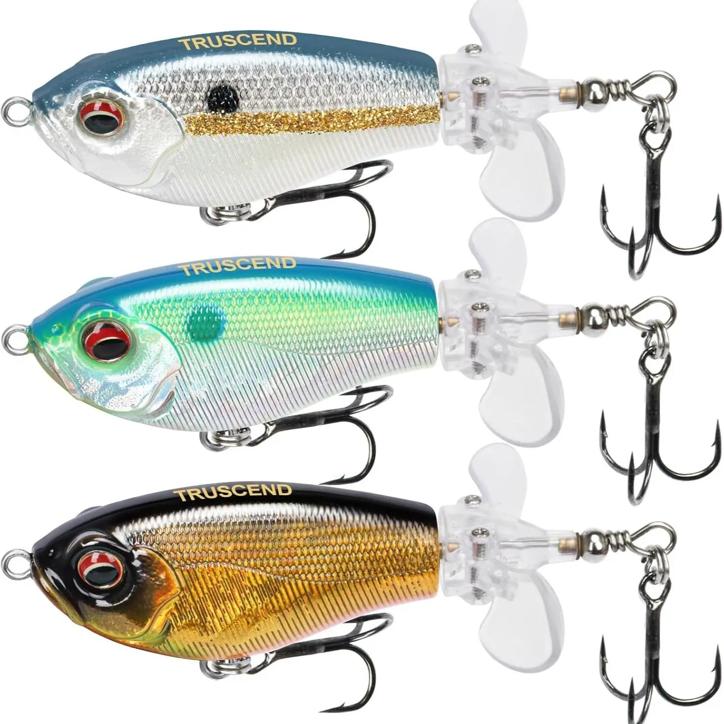 TRUSCEND Double Bladed PoPobait with BKK Hooks,ABS Material TopWater Whopper Fishing Lure for Freshwater&Saltwater,Well-Balanced Structures Baits for