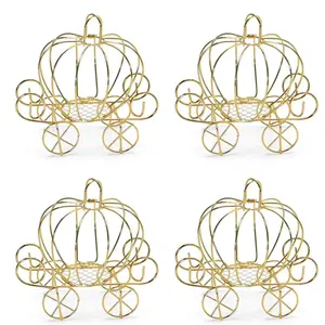 4Pcs Pumpkin Carriage Candy Box Metal Cinderella Carriage Candy Box Pumpkin Cart Centerpiece for Valentine's Day Wedding Birthdays Anniversar Halloween Parties 4.9 X 3.1 X 4.7 Inch (Golden) - Home Improvement.