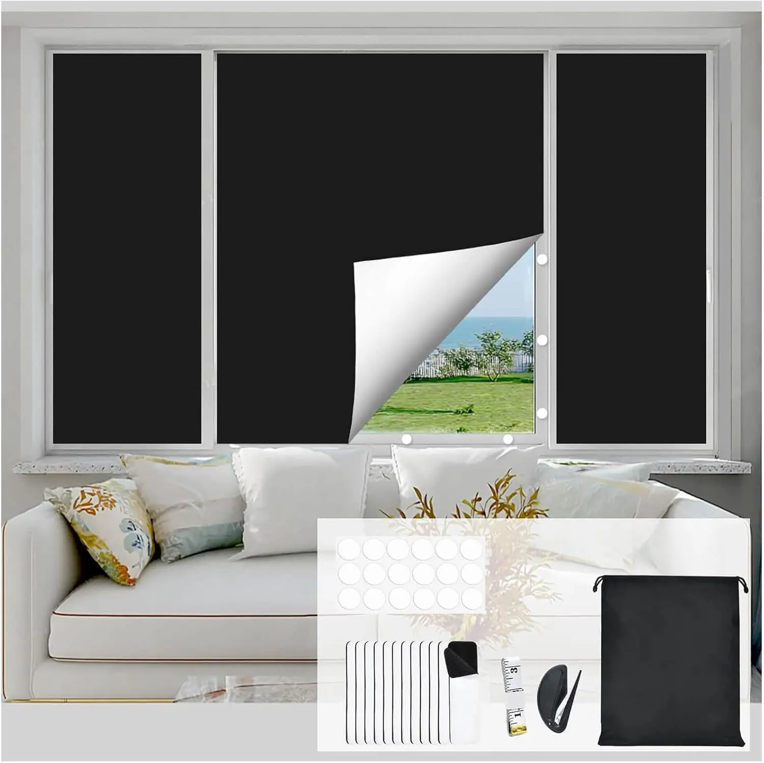 Blackout Curtains for Window Cover, Portable Blackout Curtains Shades for Bedroom, Room Darkening Shades, Black Out Window Cover Film No Drill DIY Cuttable, for Skylight Shade, Media Room, 79x57 Inch