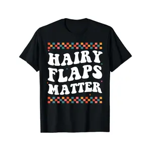 Hairy Flaps Matter" Humorous Men's T-Shirt - 100% Cotton, Short Sleeve, Crew Neck, Casual Fit with Geometric Design - Machine Washable