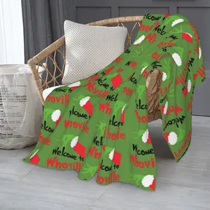 Whoville Flannel Fleece Blanket Green Plush Holiday Throw, Christmas Decor, Cozy Gift for Kids Boys Girls and Families for Bed Sofa Living Room Home Decor