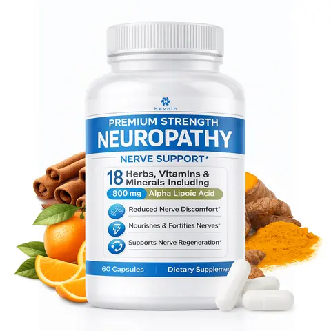 Peripheral Neuropathy Support Herbal Dietary Supplement - 60 Easy-Take Capsules, 800 mg Pure Alpha Lipoic Acid, Pharmacist Formulated Natural Vitamin with 18 Premium Ingredients to Nourish & Fortify Nerves, Prop 65 Safe