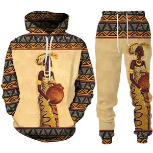 European, American, African Ethnic Culture 3D Digital Printing Men's Sweatshirt Suit New Hooded Sweatshirt Trousers