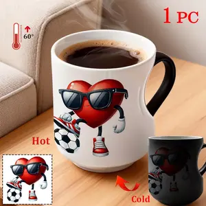 1pc 11oz  Love on the Move: Heart-Shaped Cup with Soccer Theme, Ceramic Printed Drinkware This design featuring the transformation of warm and cool tones is highly suitable for use as exquisite gifts for occasions such as the World Cup and anniversaries