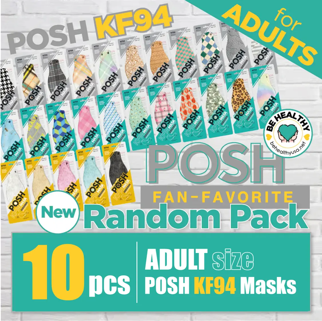 Posh KF94 Mask 10 pcs Special Random Pack - Adult Size