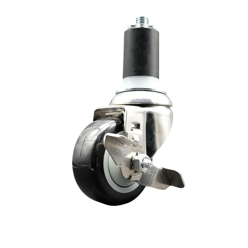 212 MAIN SCC-SS316EX20S314-PPUB-BLK-TLB-158 316 Stainless Steel Swivel Stem Caster, 3 in. Black Lockable Wheels, Top Lock Brake, 1.63 in. Expanding Polyurethane Caster