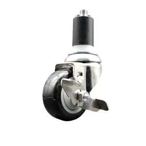 212 MAIN SCC-SS316EX20S314-PPUB-BLK-TLB-158 316 Stainless Steel Swivel Stem Caster, 3 in. Black Lockable Wheels, Top Lock Brake, 1.63 in. Expanding Polyurethane Caster