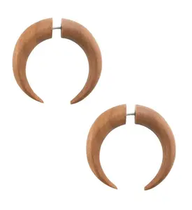 Fake Gauge Wood Horseshoe Tribal Earrings