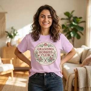 Grandma Hobbies Club T-shirt | Floral Needlework Scissors Embroidery Design