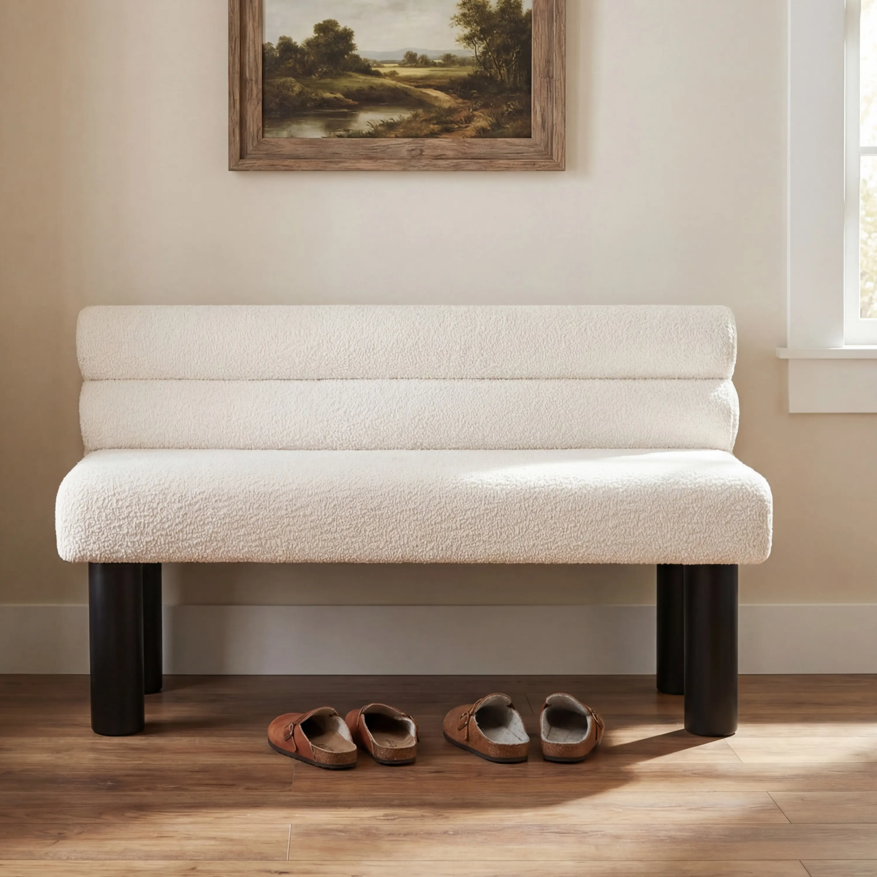 Modern Upholstered Foam Dining Bench - Beige Seat, Sturdy Rubber Wood Legs, 300 lbs Capacity, 51.77"l x23.23"w x29.92"h, Assembly Required, for Dining Rooms, End-of-Bed Ottoman, Entryway Seating