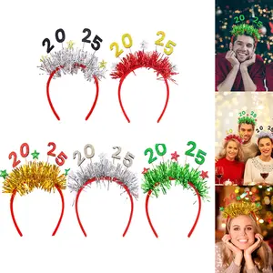 1 set of 5 2025 Christmas headbands (Gold 2025 headband + Green 2025 headband + Black 2025 headband + Red 2025 headband + Silver 2025 headband)