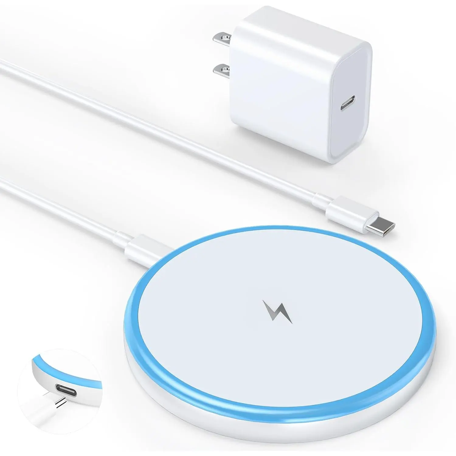 Charger 15W with 20W Adapter & 6ft  - MagSafe Charger for  16/15/14/13/12 Pro/Max/Plus/Mini & AirPods 3/2/Pro - Fast   Pad for Home, Office, Travel