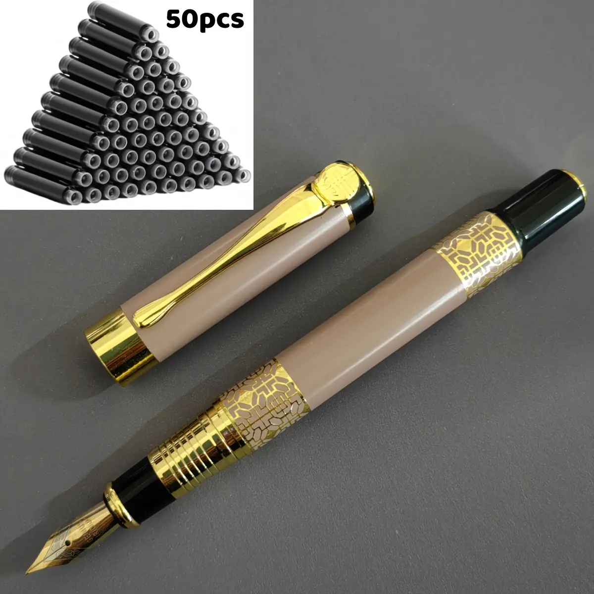 1 pc brown steel pen + 50 pcs black ink cartridges