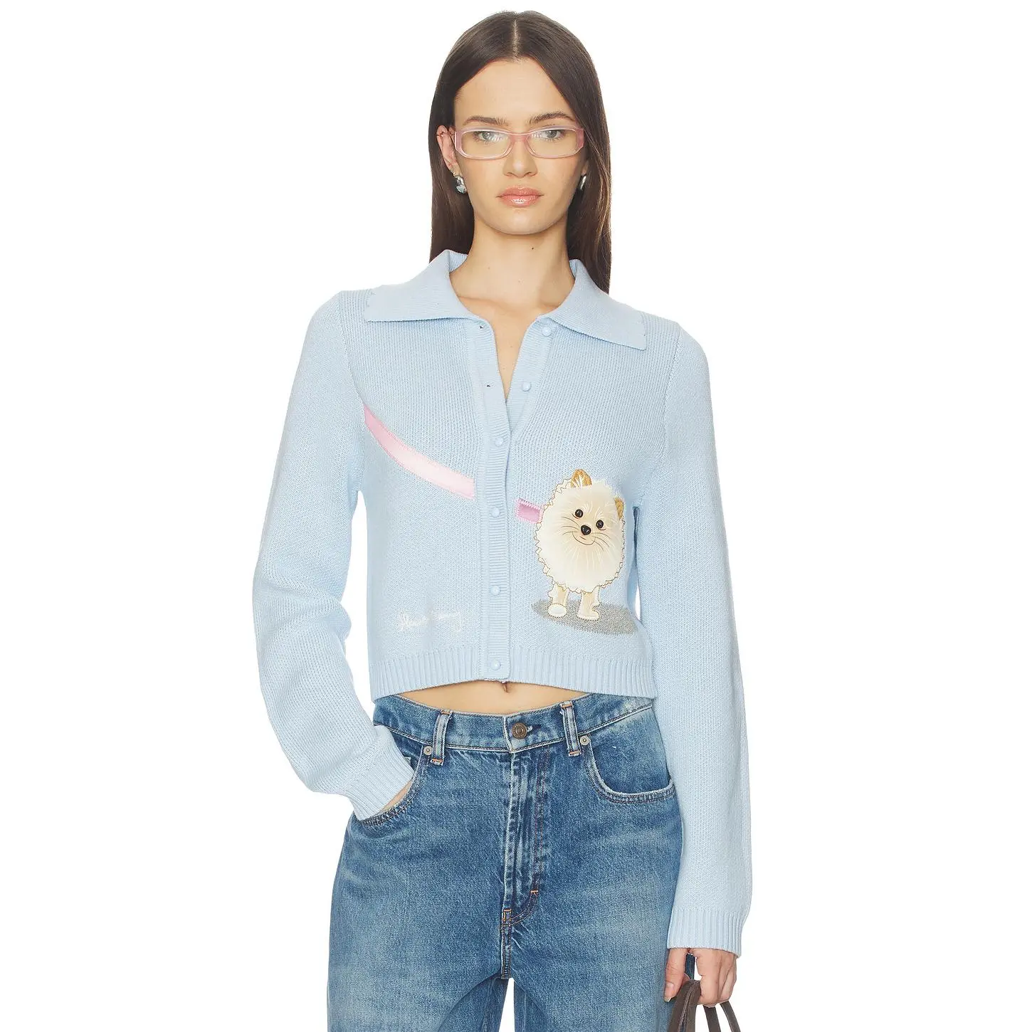House of Sunny Pom Pom Tripper Cardigan in Sky Blue