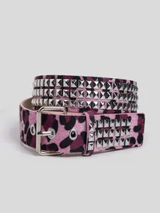 Y2K Punk Gothic Pyramid Studded Belt, All-Season Versatile Multi-Style Leopard Print Faux Fur Faux Leather Adjustable Unisex Waist Belt, Grunge Retro Emo for Jeans Streetwear & Clubwear